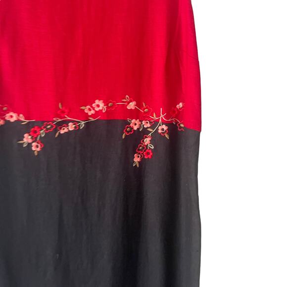 Ease Sport Vintage 90s Size 8 Linen Blend Casual Black‎ Red Floral Maxi Dress - Picture 4 of 9